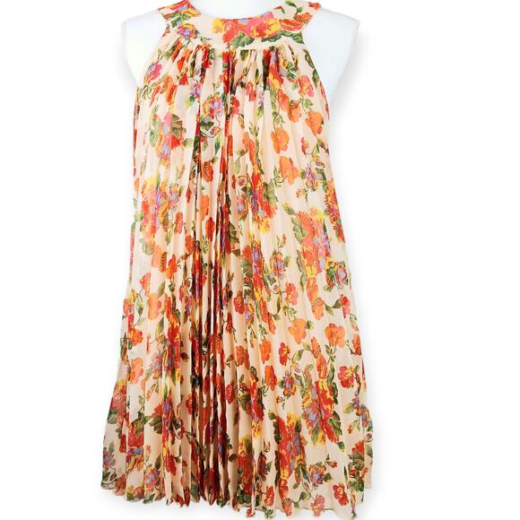 Free People SZ XS Floral Accordion Pleated Mini Dress OB502840 - Picture 2 of 9